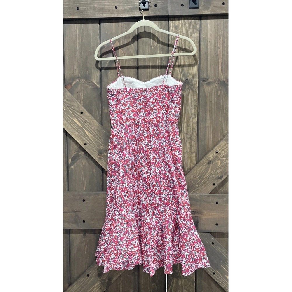 J Crew Liberty Fabric Cotton Ruffle-Hem Midi Red/White Dress Art Floral Womens 0 - Picture 5 of 9